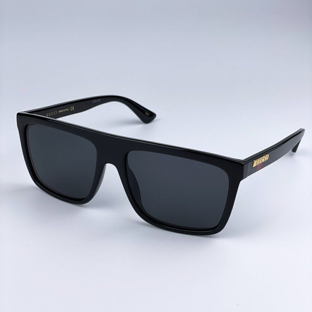 New Gucci Gg0748s 001 Black Gray Rectangle Unisex Sunglasses